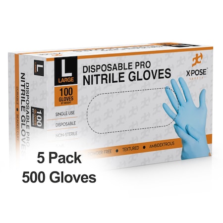 Nitrile Disposable Gloves, Blue, 5 PK